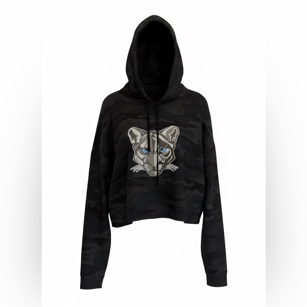 Black Camouflage Cropped Panther Graphic Hoodie - Unbranded